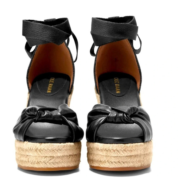 Cole Haan Sz 8.5 Cloudfeel Hampton Leather Top Knot Espadrille Wedge Sandals NEW - Picture 2 of 16